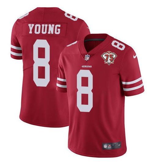 Men's San Francisco 49ers #8 Steve Young 2021 Red 75th Anniversary Vapor Untouchable Stitched NFL Jersey